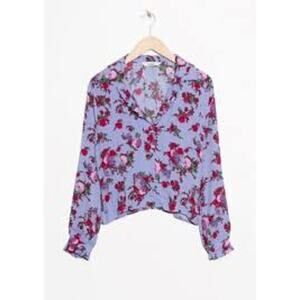 & Other Stories Purple Floral Ruffle Collar Blouse Size S NWT